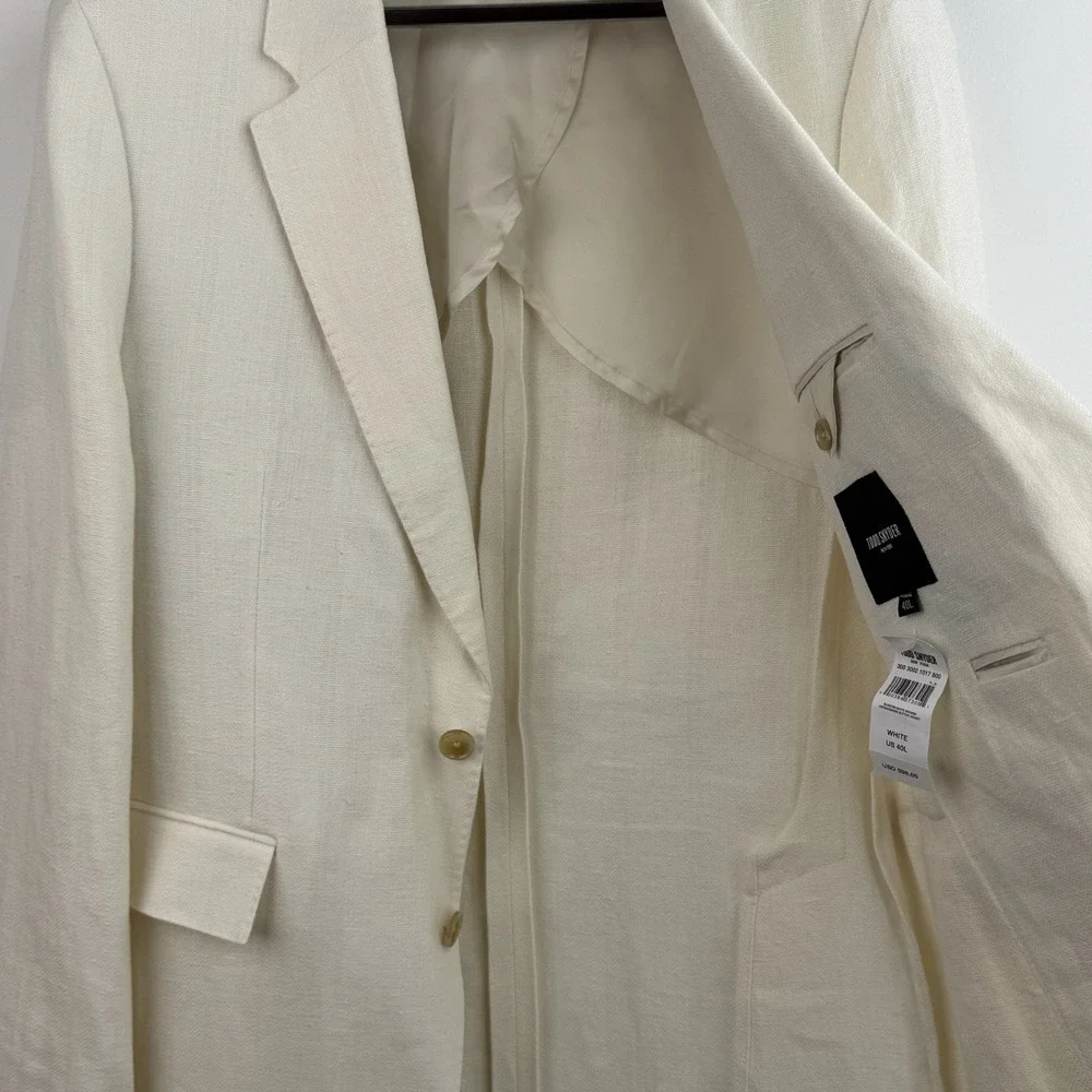 Todd Snyder Linen Sutton Blazer Mens 40L White Herringbone Beach Wedding NWT